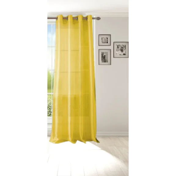 Gorgeous Home Linen 1 Panel Myra Yellow Semi-Sheer Faux Silk Antique Grommets Window Curtain 108in Extra Long