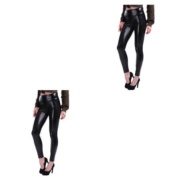Jumpingount Leggings de cuero para mujer, grueso, cálido, elástico, cintura alta, adelgazante, noveno pantalón, Legging, pantalones de vestir de ocio Negro S 2piezas Jumpingount CBP186558