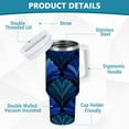 thumbnail image 4 of 40 oz Insulated Stainless Steel Tumbler Double Wall Stainless Steel Tumbler with 2-Way Drinking Blue Batik Leaves Pattern, 4 of 9