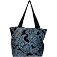 thumbnail image 3 of Large Multi - Pocket Fashion Zipper Top Organizing Beach Bag Tote - Custom Embroidery Available Blue Damask Print, 3 of 3
