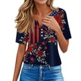 thumbnail image 4 of Women’s Short Sleeve V Neck Top with Butterfly and Star Print Casual Loose Fit T Shirt for Everyday Wear Lightweight Pullover Blouse Navy M, 4 of 7