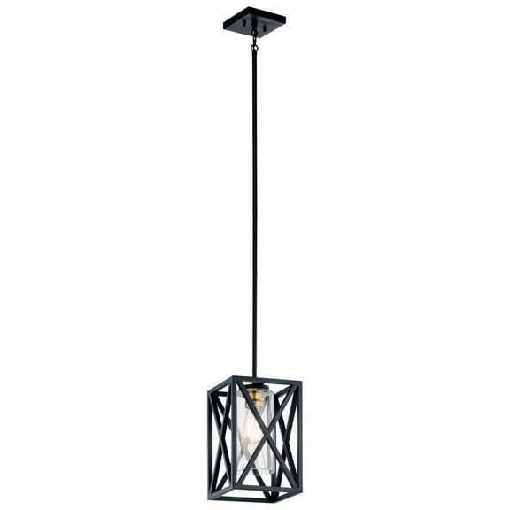 1 Light Farmhouse X-Frame Mini Pendant Light Fixture with Clear Glass-Black Finish Bailey Street Home 147-Bel-2748740
