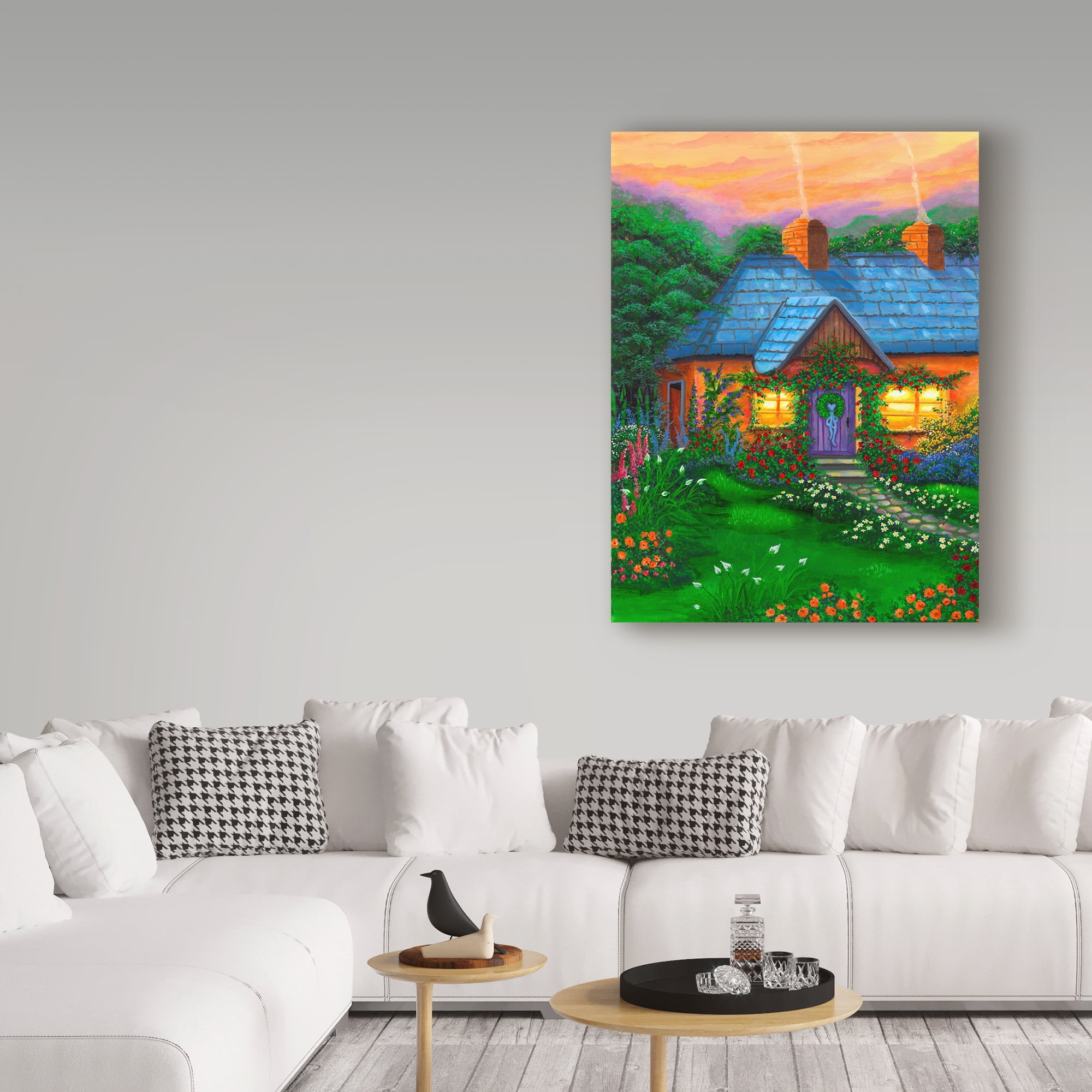 Trademark Fine Art 'Rose Cottage Blue Roof' Canvas Art by Bonnie B Cook