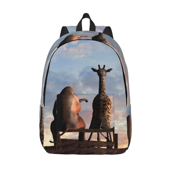 Defioc Elephant Giraffe for Canvas Backpack,Travel Rucksack Unisex Knapsack Laptop Backpack for Work & College -Small