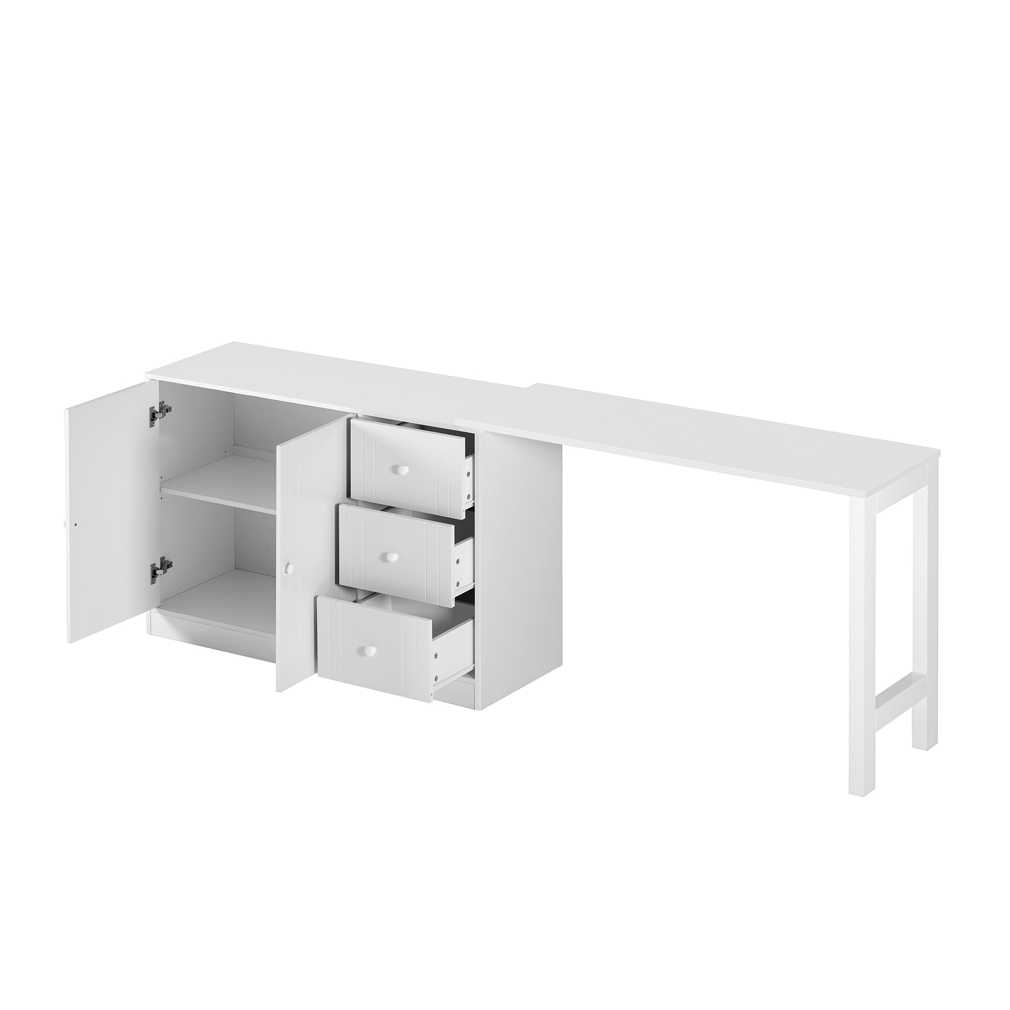 Euroco 89.7" Sideboard with Extendable Table, Multifunctional Buffet Storage Cabinet with 2 Doors and 3 Drawers Coffee Bar Station for Living Room,Study,Kitchen, White
