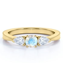 JeenMata 1.5 carat Round Cut Moonstone and Moissanite Curved Shoulder Engagement Ring in 18k Yellow Gold over Silver