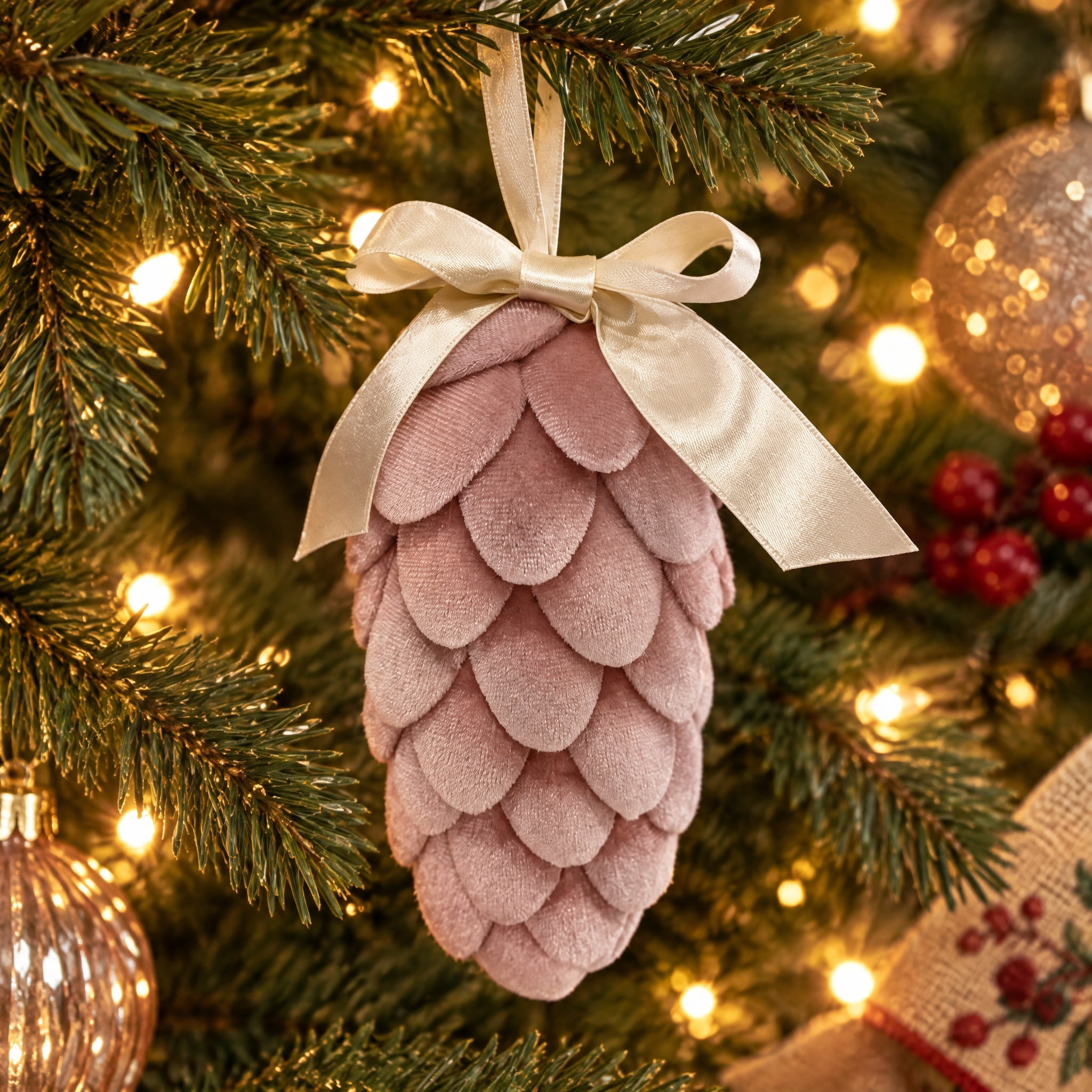 Pink Fabric Pinecone Christmas Ornament, 6", by Holiday Time