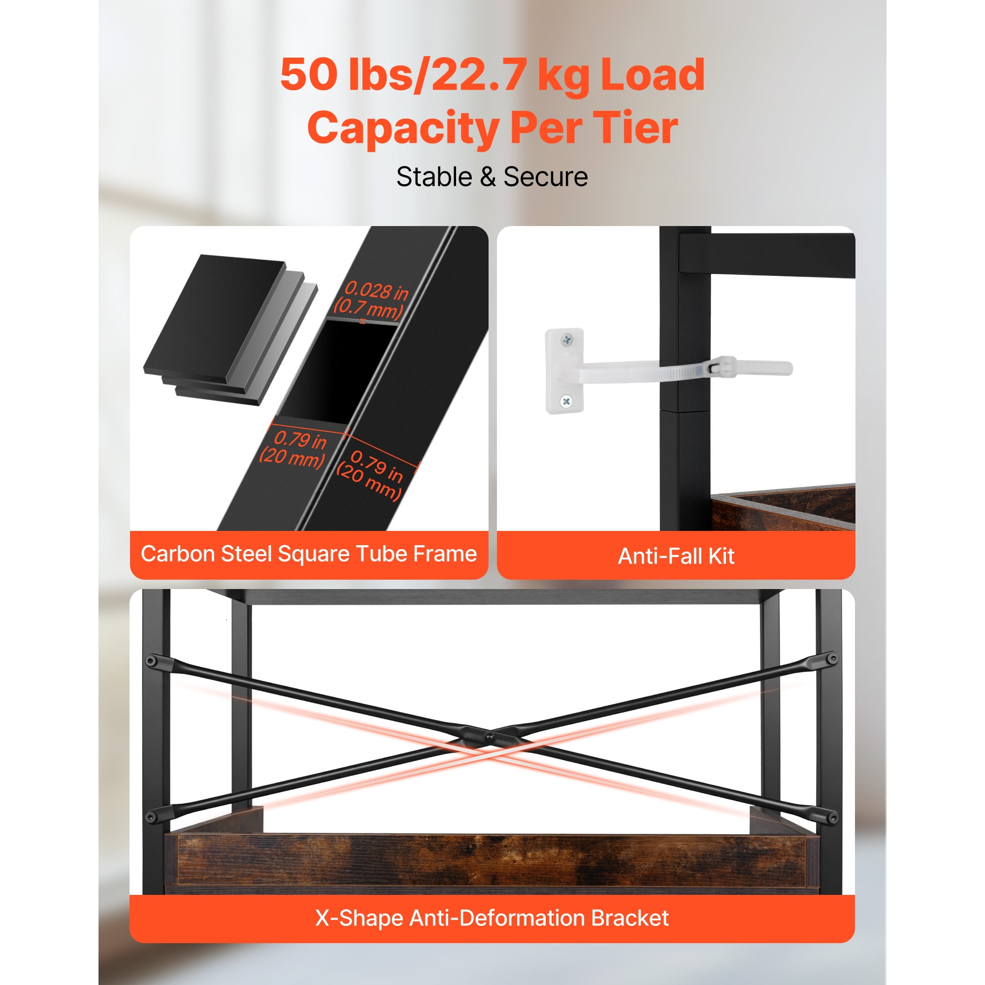KFFKFF Industrial 6-Tier Bookshelf, Vintage Ladder-Style Shelf with Metal Frame, Open Shelving Unit for Living Room, Bedroom, Kitchen, Home Office, Rustic Brown