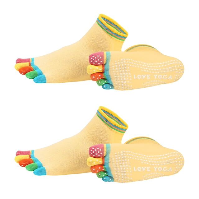 Uxcell Calcetines de Yoga para los Dedos, Antideslizantes, para Hombres y Mujeres, 2 Pares Colorido-Amarillo