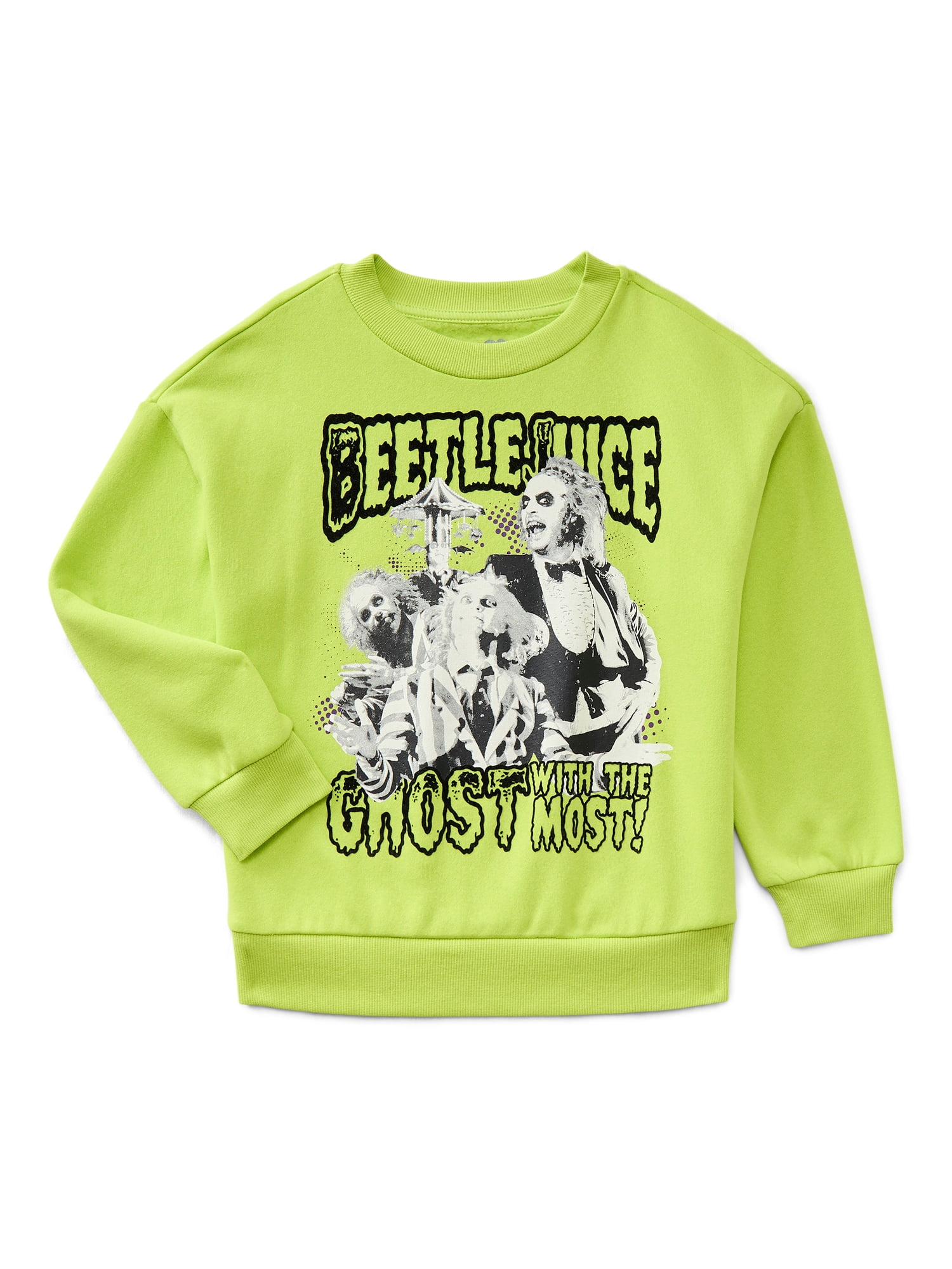 Beetlejuice Boys Long Sleeve Halloween Graphic Crewneck Sweatshirt, Sizes 4-18