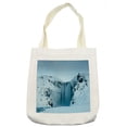thumbnail image 1 of Waterfall Tote Bag, Frozen River Heavenly Landscape View Mountains Covered Snow Art, Cloth Linen Reusable Bag for Shopping Books Beach and More, 16.5" X 14", Cream, by Ambesonne, 1 of 2