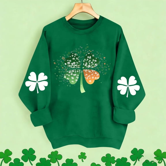 Vekome St Patricks Day Summer Tops for Women Long Sleeve Plus Size Green Shirts Loose Crewneck Holiday Irish Themed Tee Shirts Holiday Pullover Tops