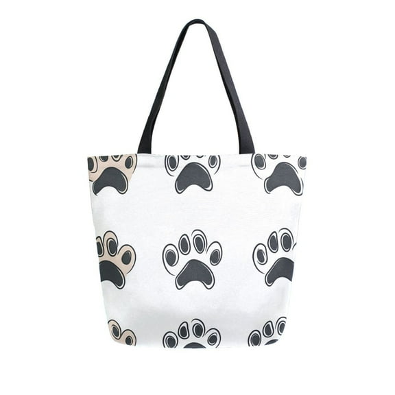 FORMRS Womens Canvas Tote Bag with Zipper Inner Pocket Shoulder Handbag, Cartoon Cat Paw