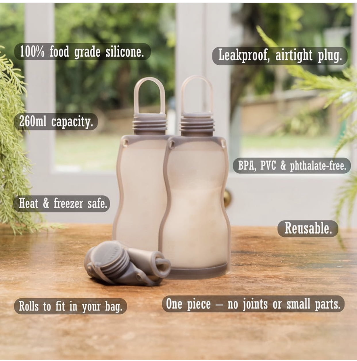 Haakaa Reusable Silicone Milk Storage Bags, 9oz / 260ml (5 Pack), BPA Free, Food-Grade, Eco-Friendly Breastmilk Containers