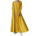 thumbnail image 2 of QUINDOS Summer Dresses for Women Casual V-neck A-Line Long Sleeve Plus Size Dresses Solid Color Pockets Long Maxi Dresses for Women, 2 of 8