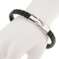 thumbnail image 4 of Men Boy Leather Braided Wristband Bracelet Stainless Steel Bangle Wrap Black as described, 4 of 8