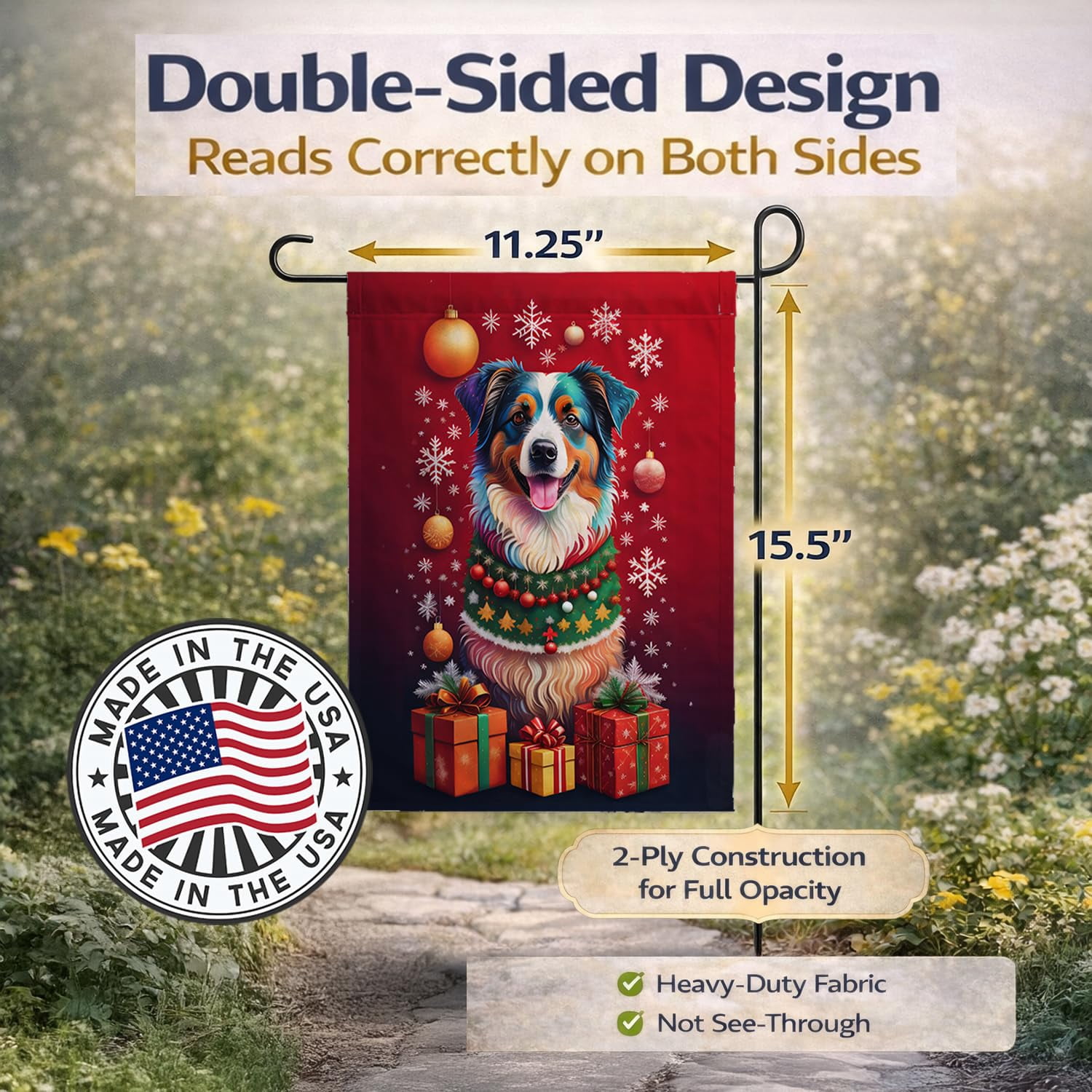 Australian Shepherd Holiday Christmas Garden Flag 11.25 in x 15.5 in