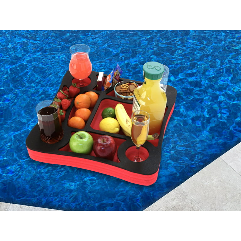 Polar Whale Floating Square Drink Holder and Refreshment Table, Red/Black, 17.5