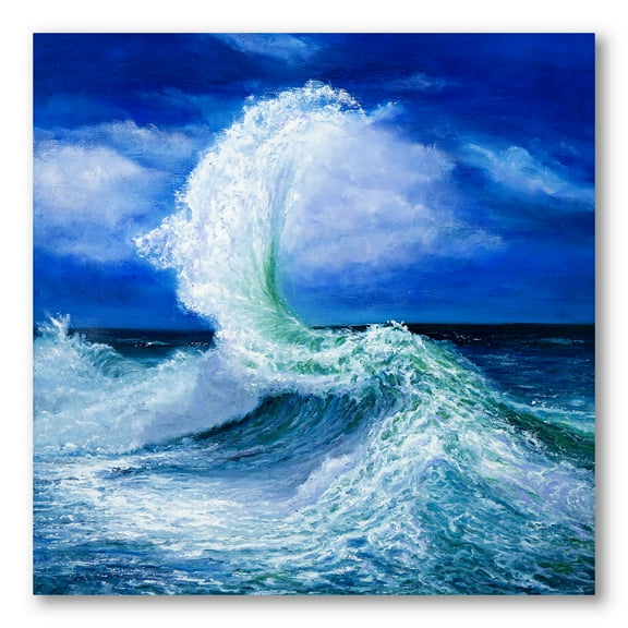 Designart ' Waves Breaking During Wild Blue Ocean Tide ' Nautical & Coastal Canvas Wall Art Print