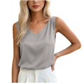 thumbnail image 2 of FDGIU Women's V Neck Satin Spaghetti Strap Tank Top, Solid Loose Straight Hem Business Casual Camisole Blouse, 2 of 7