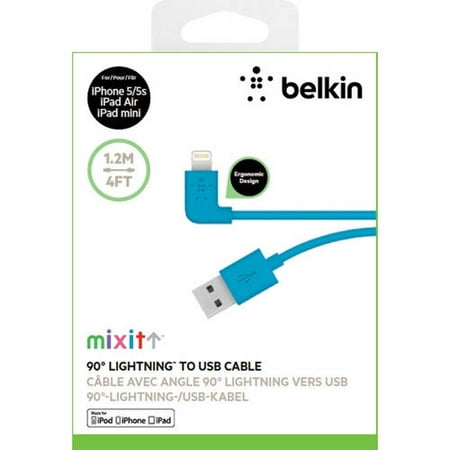 Belkin Blue Connector - Belkin MIXIT↑ 90-Degree Lightning to USB Cable, 4', Blue