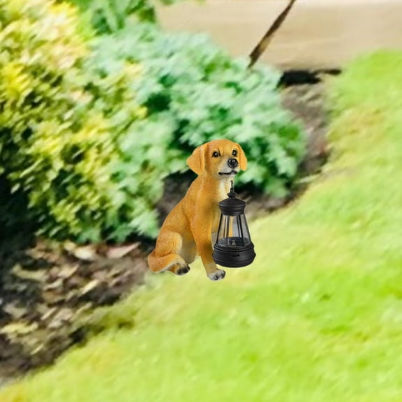 colaxi Dog Outdoor Garden Statue Resin Sculpture with Solar Lantern Stylish Garden Decor Ornament Crafts Solar Light for Garden Lawn