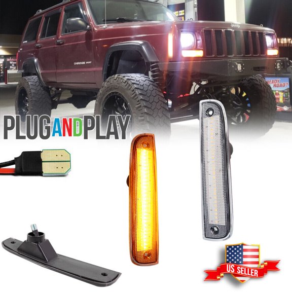 GTINTHEBOX Clear Amber LED Front Side Corner Parking Marker Lights For 1997-2001 Jeep Cherokee