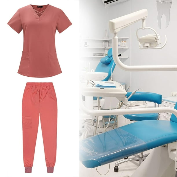 Conjunto de uniformes médicos Yinane Ropa de trabajo Uniformes de SPA Rosa oscuro M