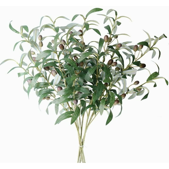Cheers.US 4Pcs Artificial Olive Branches with Fruits Fake Greenery Branches 35 inch Long Olive Stem Plant for Home Wedding Decor