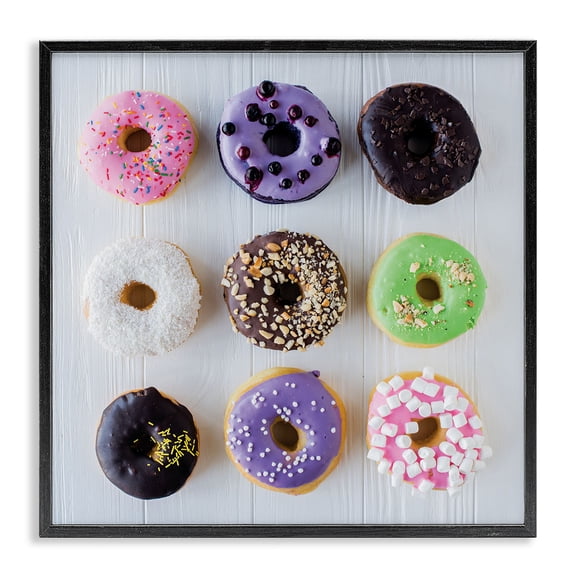 Stupell Industries Contemporary Colorful Donut Grid Black Framed Giclee Art, 12 x 12, by In House