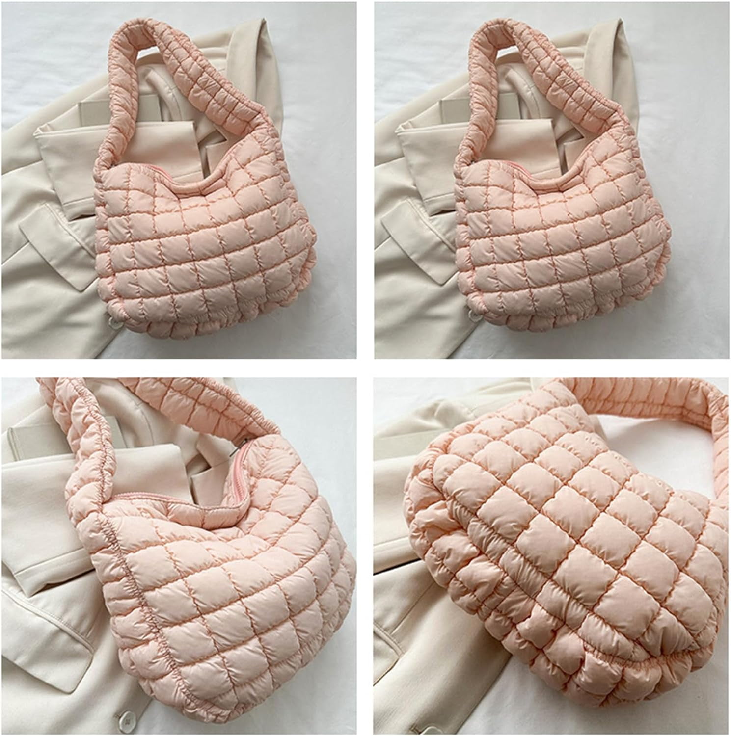 Kukuzhu Puffer Tote Bag Women Quilted Large Shoulder Bags Puffy Bubble Hobo Pleated Purse Nylon Padding Cloud Crossbody Bag 2023
