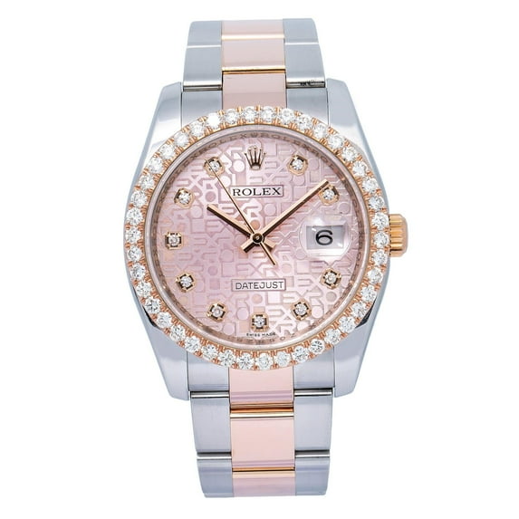 Pre-Owned Rolex Datejust 36MM 116231 Pink Pattern Diamond Dial Diamond Bezel Two Tone Rose Gold Oyster Bracelet 1.35ct