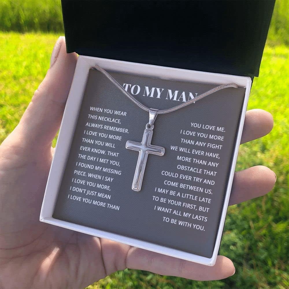 I Love You Gifts For Him Husband Boyfriend, Cross Necklace With Cuban Chain, Soulmate Sentimental Gift Ideas, Necklace Jewelry Chain Faith Cross Valentines Day Present For Men