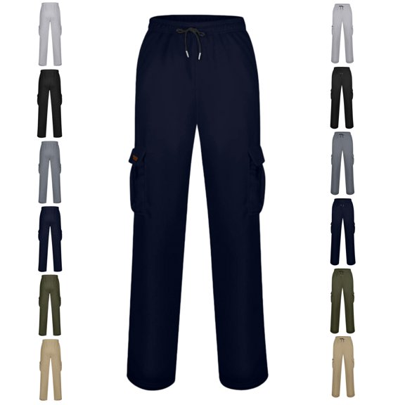 Clossjun Men's Casual Cargo Pants Daily Wear Work Out Pants With Pockets Breathable Elastic Waist Athletic Pants for Hiking Street Wear 2XL