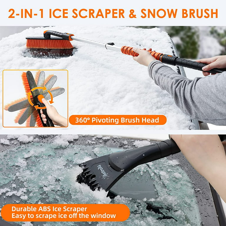 AstroAI Snow Brush and Extendable 47.2 Ice Scraper, Snow Broom with 360°  Pivoting Head and Foam Grip for Car, Orange