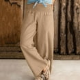 thumbnail image 2 of Women Wide Leg Pants Elastic Waisted Casual Linen Pants with Pockets Loose, 2 of 7