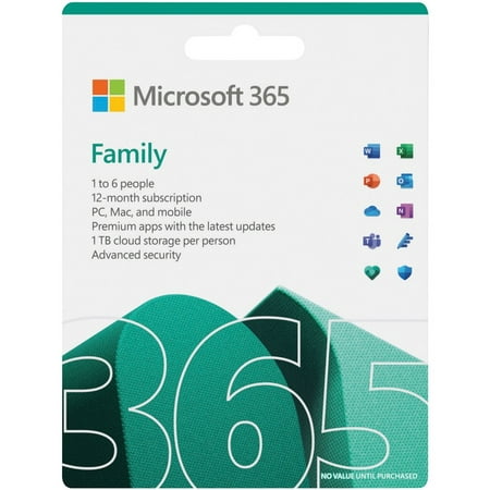 Microsoft 365 Family | 12-Month Subscription, up to 6 People | Premium Office Apps | 1TB OneDrive Cloud Storage | PC/Mac Keycard
