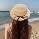thumbnail image 5 of Sombrero de paja para mujer con circunferencia de 56-58 cm, sombrero para el sol con lazo de cinta, sombrero de copa plana para exteriores, sombrero para el sol con protección solar, 5 of 5