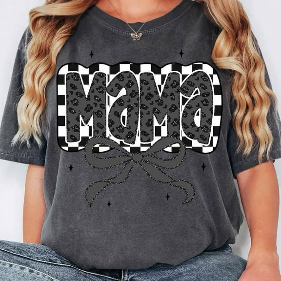 Retro Mama T-Shirt, Checkered Bow Coquette Tee, Leopard Mama Shirt, Black and White Mom Tee, Cute Mother’s Day Gift
