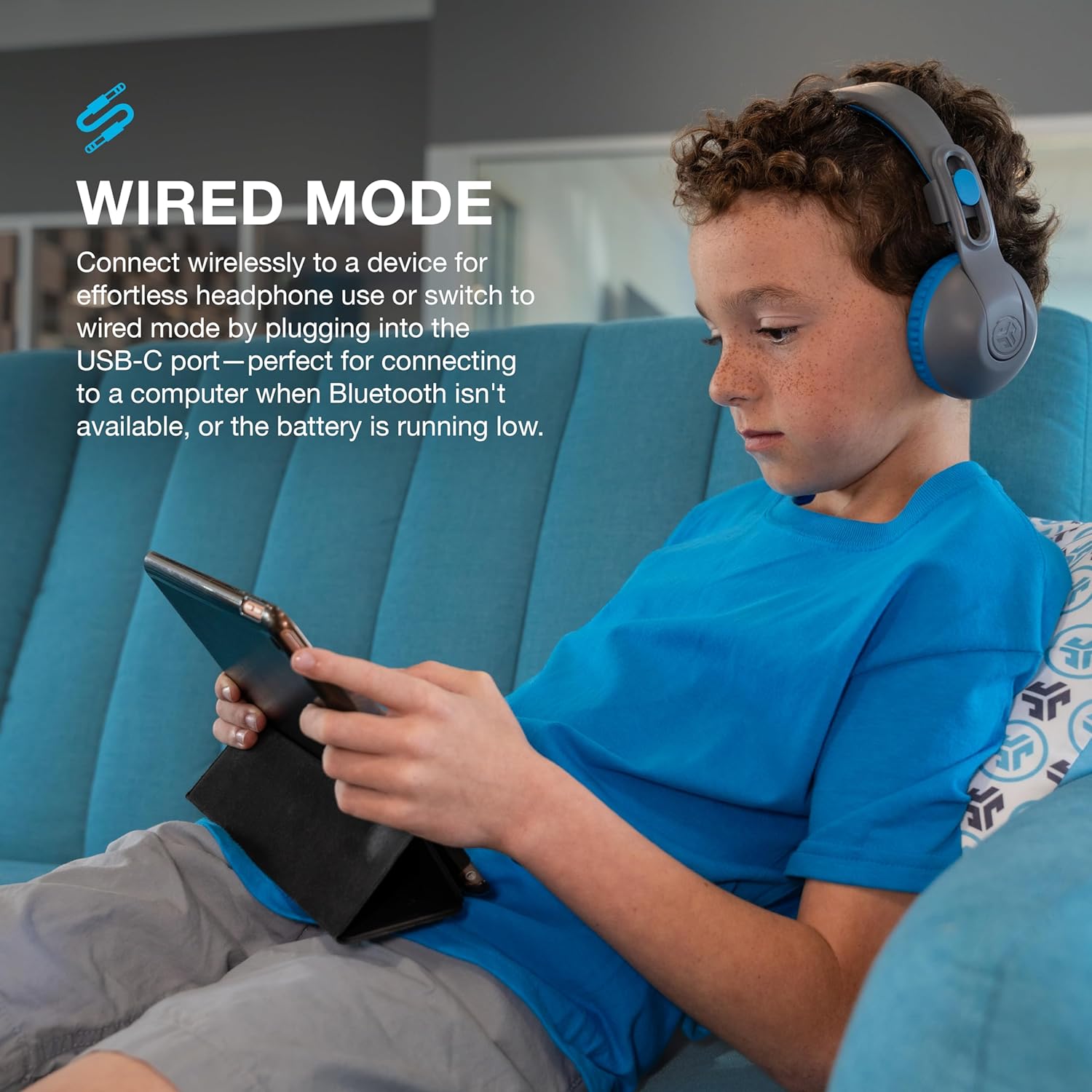 JLab JBuddies Studio 2 Wireless Kids Headphones, Blue photo 3
