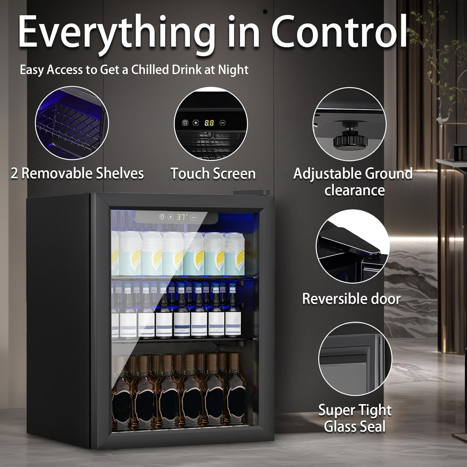 Dimedeal 1.6 Cu.Ft Mini Beverage Refrigerator, 70 Cans Mini Fridge with Glass Door, Small Cooler for Office Bedroom Home Bar, Black