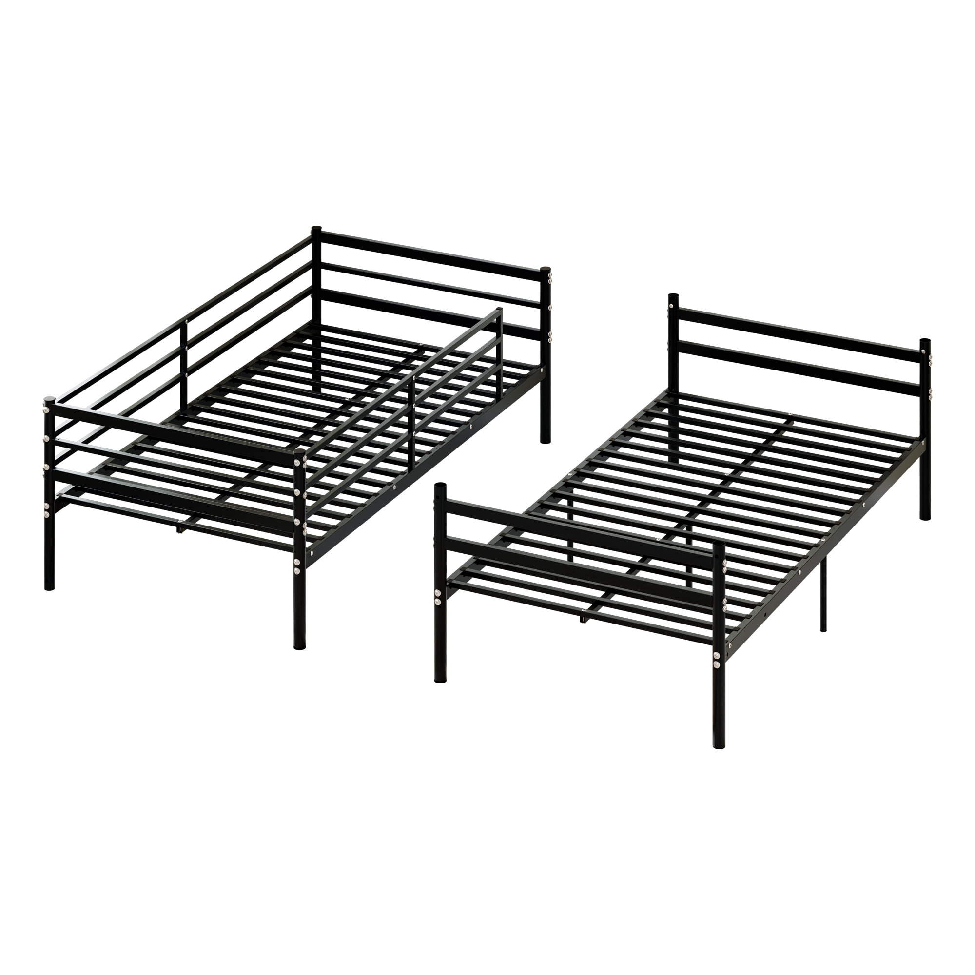 Mintazer Convertible Twin Over Twin Metal Bunk Bed with Ladder and Guardrails, Split Into 2 Separate Twin Beds, Black