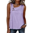 thumbnail image 3 of RQYYD Womens Sleeveless Asymmetric Neck Tops Casual Striped Blouses Button Front Tank Tee Shirts Daily Clothes, 3 of 6