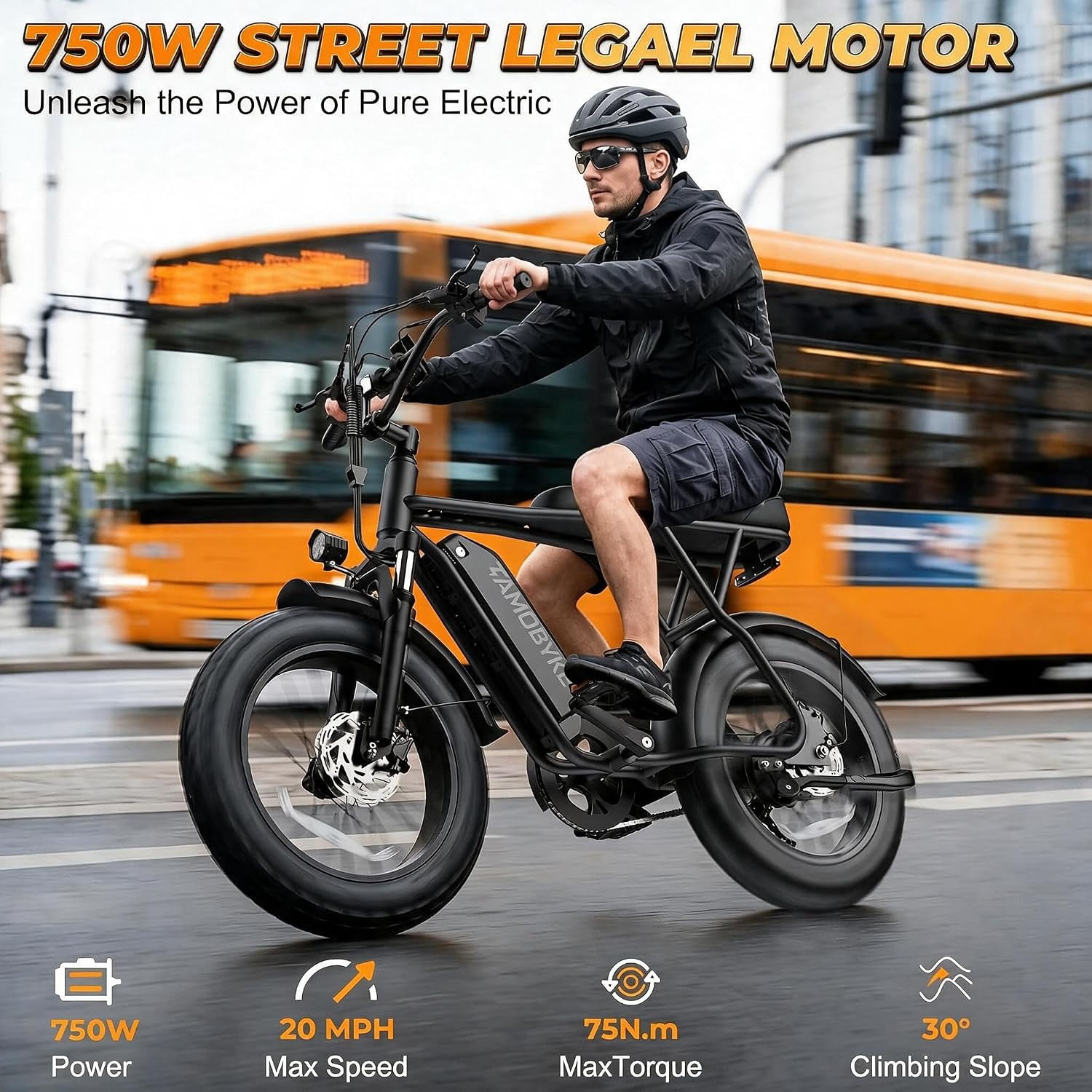 Tamobyke T63 Electric Bike for Teens&Adults,750W Motor up to 20MPH,36V/13Ah Battery,20"x4.0" Fat Tire E-Mountain Bike,App Control,UL2849