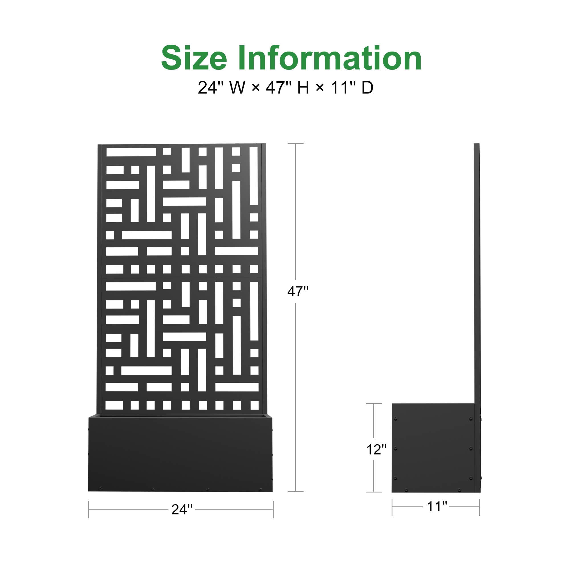 MAYEERTY 47x24x12 Inch Black Metal Planter Box with Trellis for Outdoor Garden & Patio