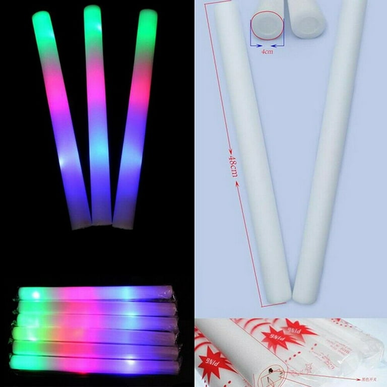 Foam Glow Sticks Bulk 100 Pack,3 Modes Flashing LED Light Sticks Glow in  The Dark Party Supplies Light Up Toys for  Parties,Weddings,Concerts,Christmas,Halloween 