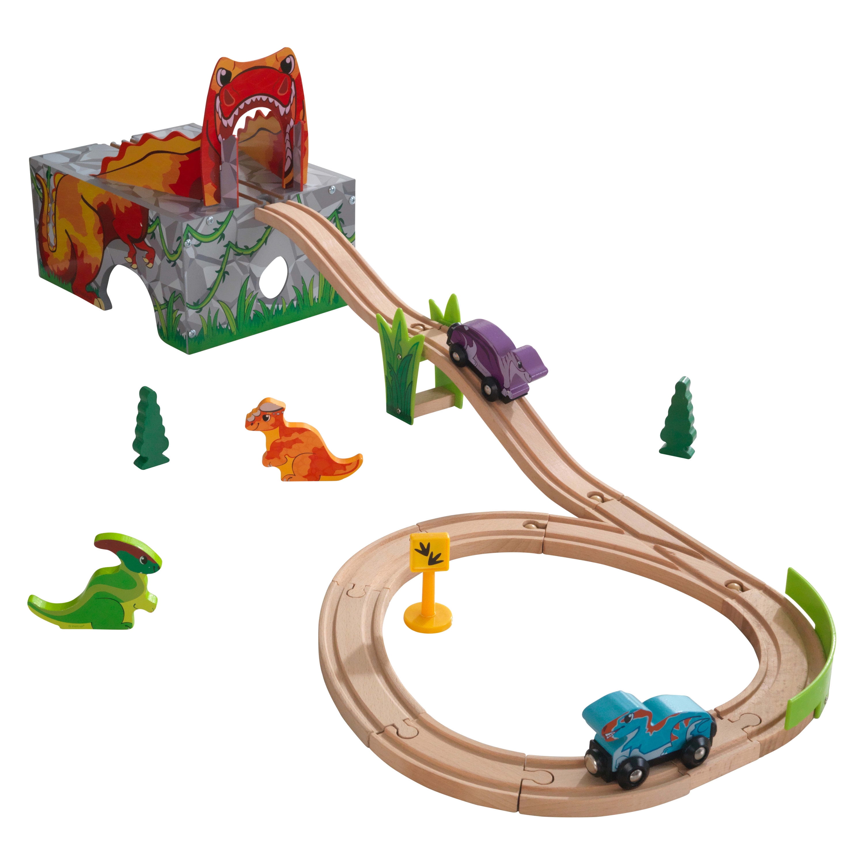 KidKraft Brandclub KidKraft Adventure Tracks Dino World T Rex Tremor Cave 15 pc. Wooden Train Play Set