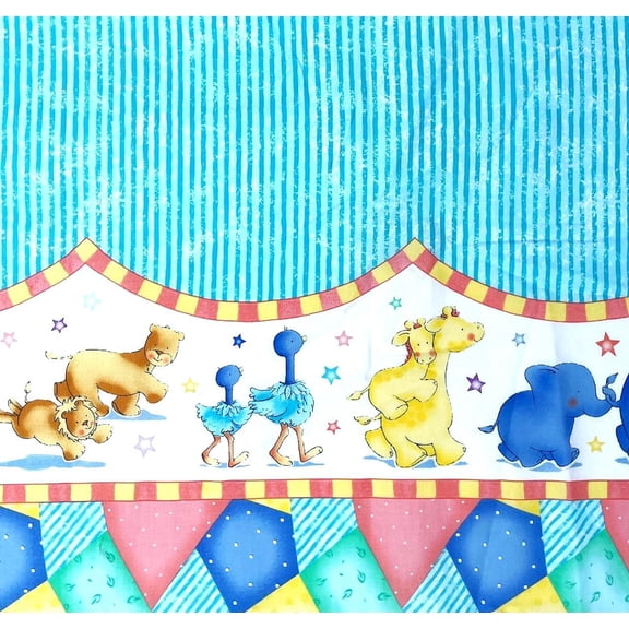 1 Panel - Baby Animal Parade Stripe Cotton Fabric Panel (Great for Quilting, Sewing, Craft Projects, Wall Hangings, and More) 30" X 44"