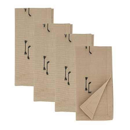 

Fennco Styles Line Design Fringe Cotton Cloth Napkins 20 W x 20 L Set of 4 - Natural Dinner Napkins for Home Décor Dining Table Banquet Family Gathering Everyday Use and Special Occasion