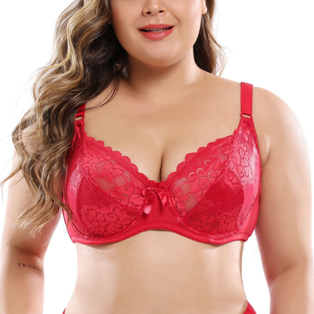 Lace Floral Unpadded Bra Underwire Plus Size Full Cup Firm Hold Lingerie Bralete